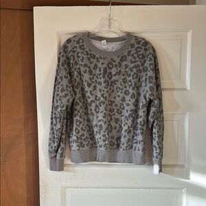 Old Navy Gray Crewneck Sweater with Stylish Animal Print